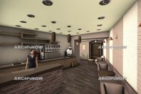 Vizualizácia interiéru kaviarne s pražiarňou kávy